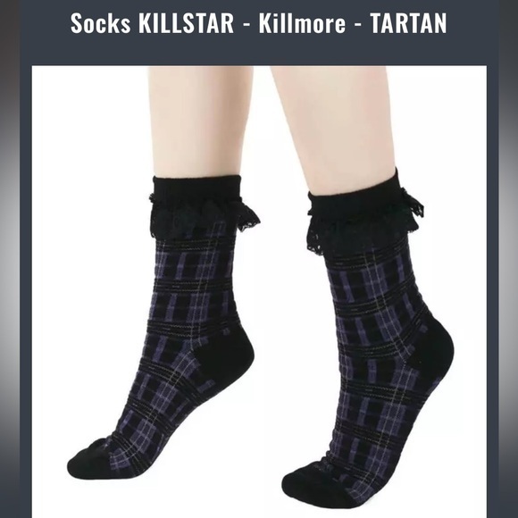 Killstar Accessories - Killstar Black and Purple Tartan Socks with Lace